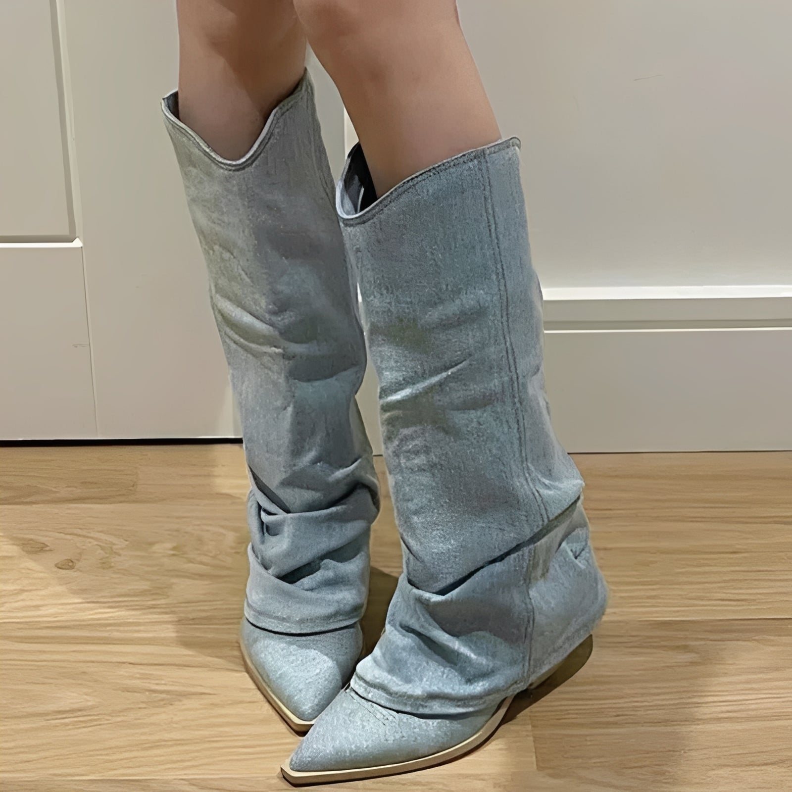 Josie - Bottes chics en denim jusqu'aux genoux pour femmes