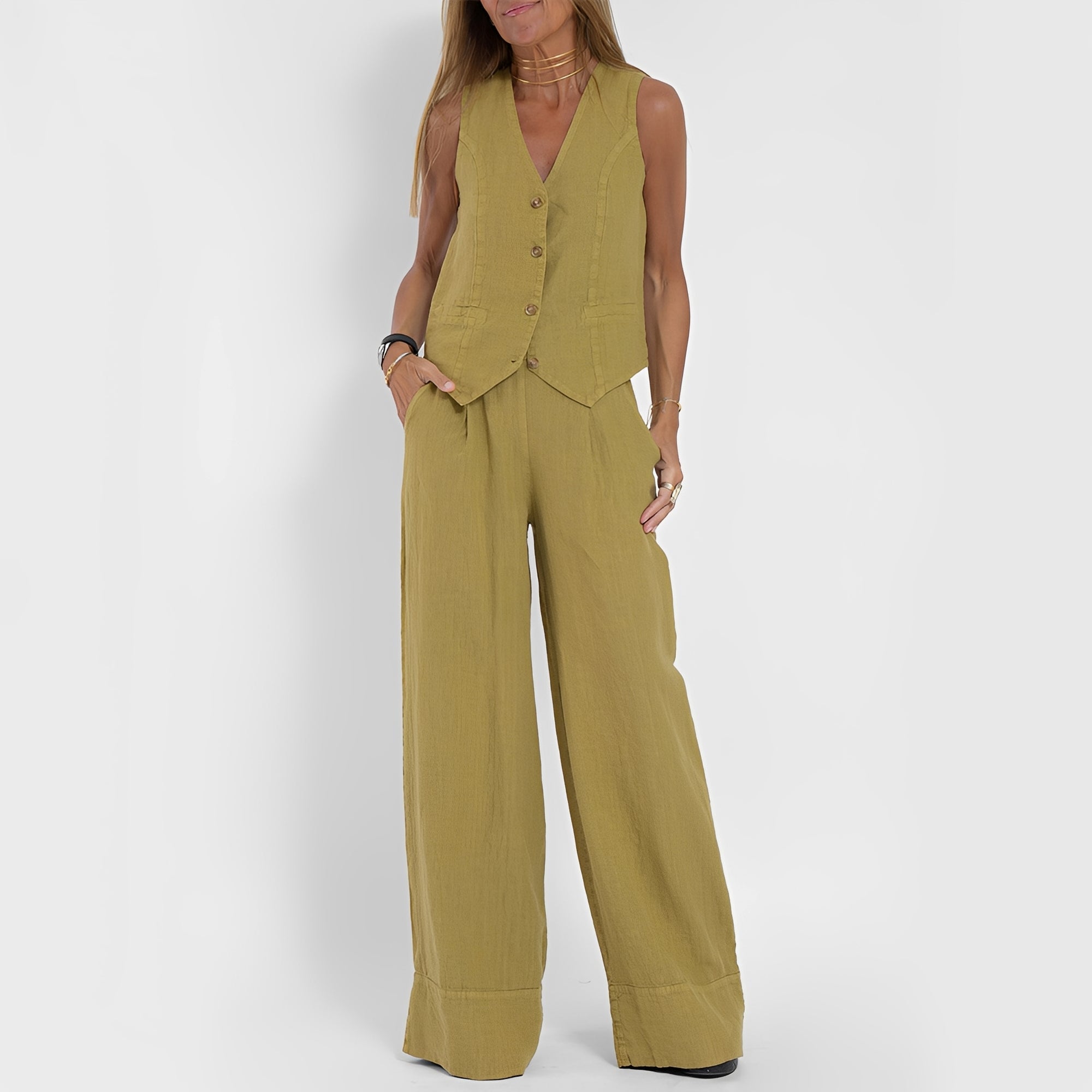 Joan - Ensemble sans manches et pantalon ample décontracté pour femmes