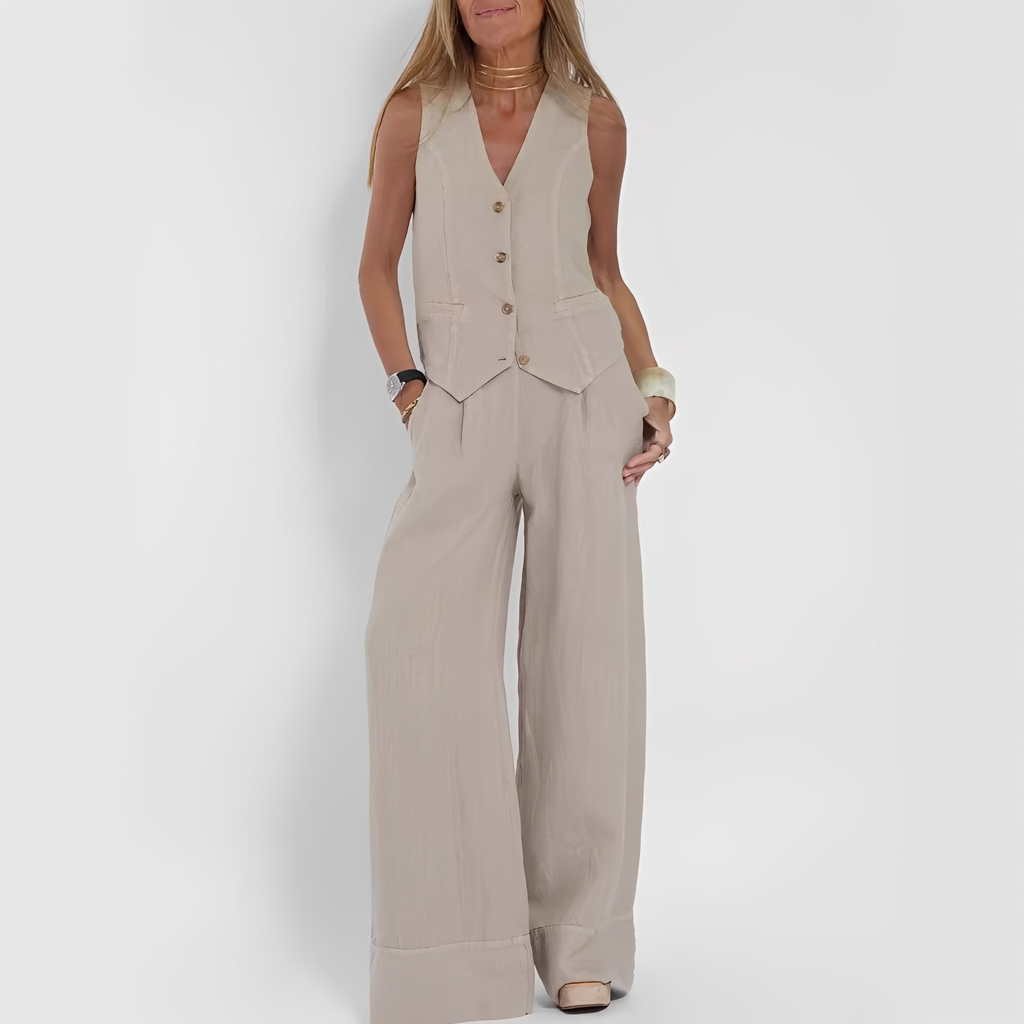 Joan - Ensemble sans manches et pantalon ample décontracté pour femmes