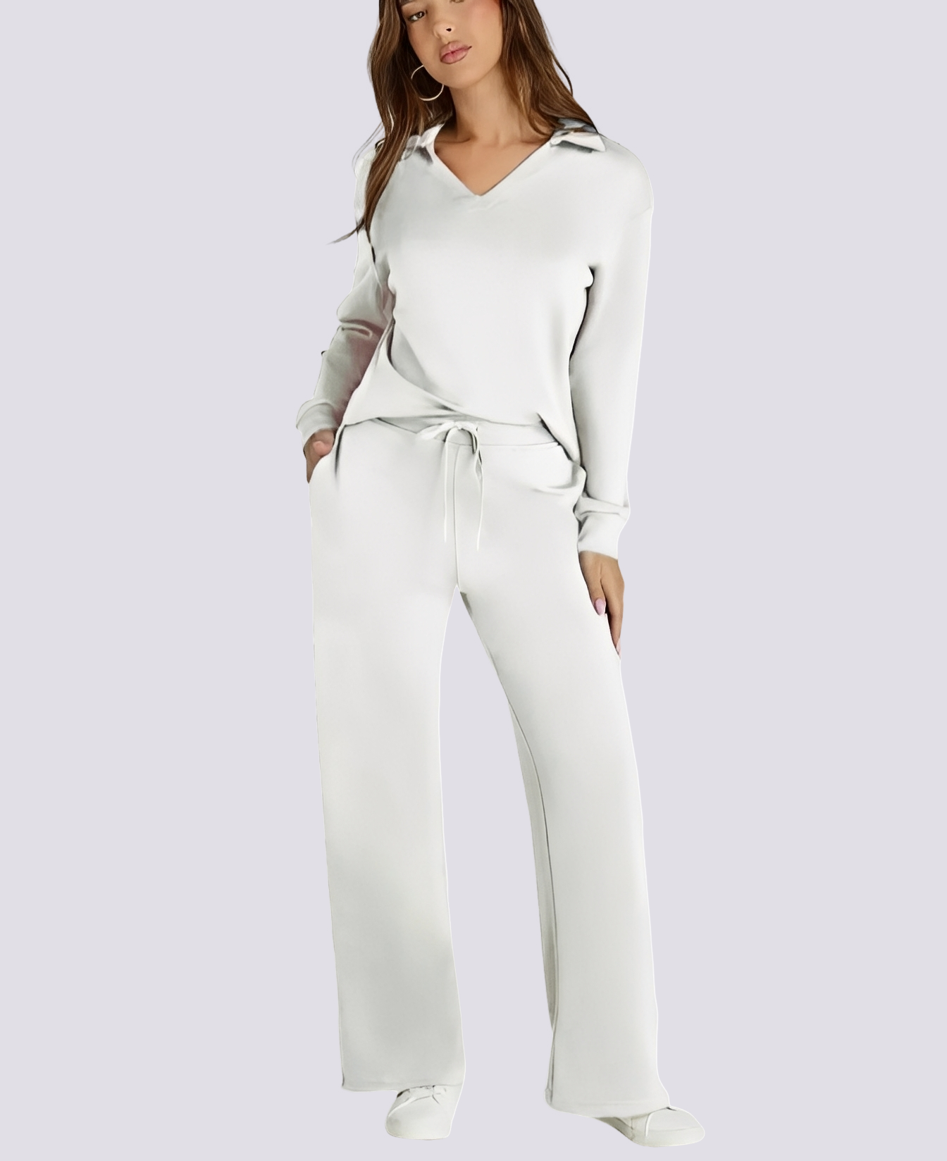 Bella - Ensemble décontracté avec col V et taille élastique