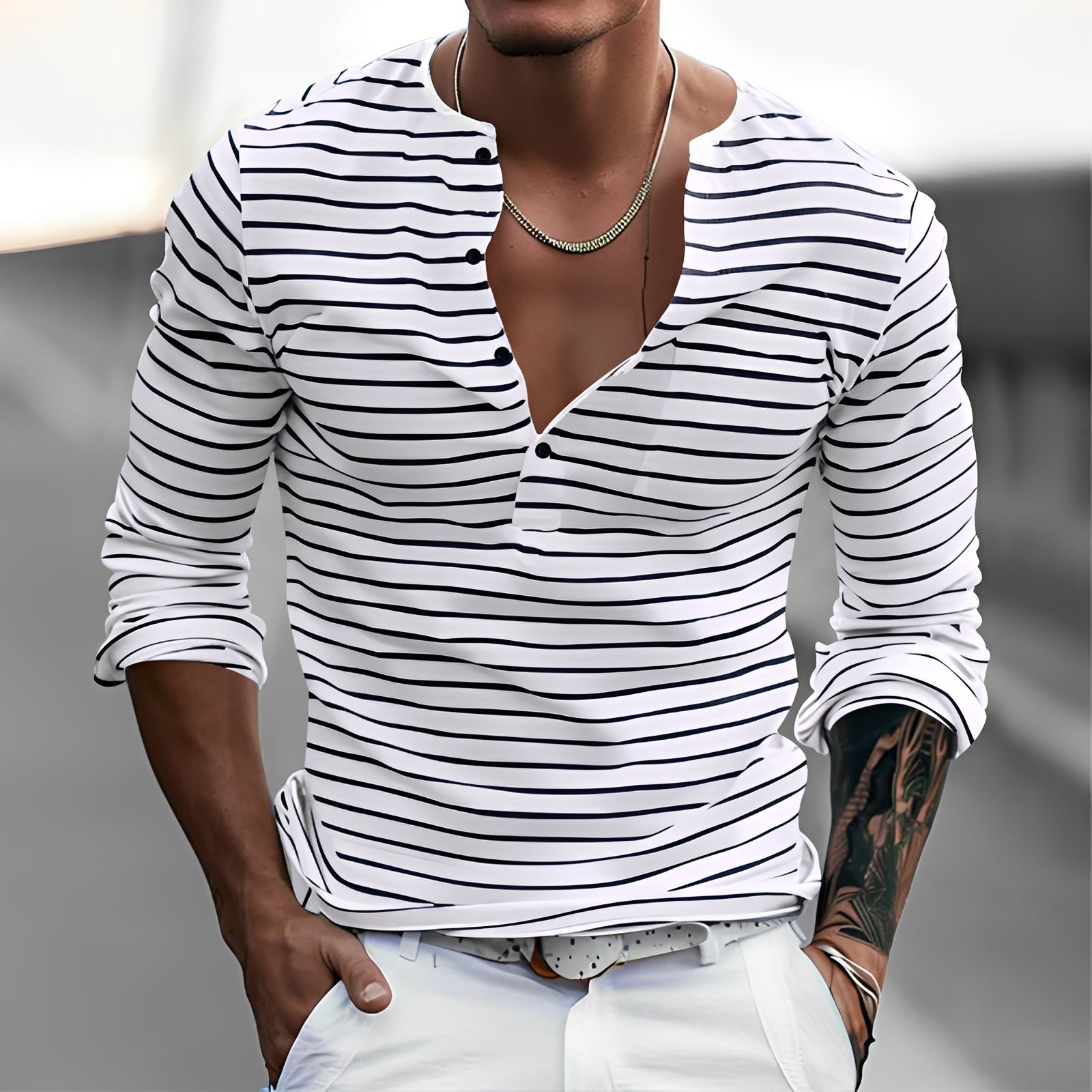 Thomson - Chemise Élégante à Rayures et Manches Longues