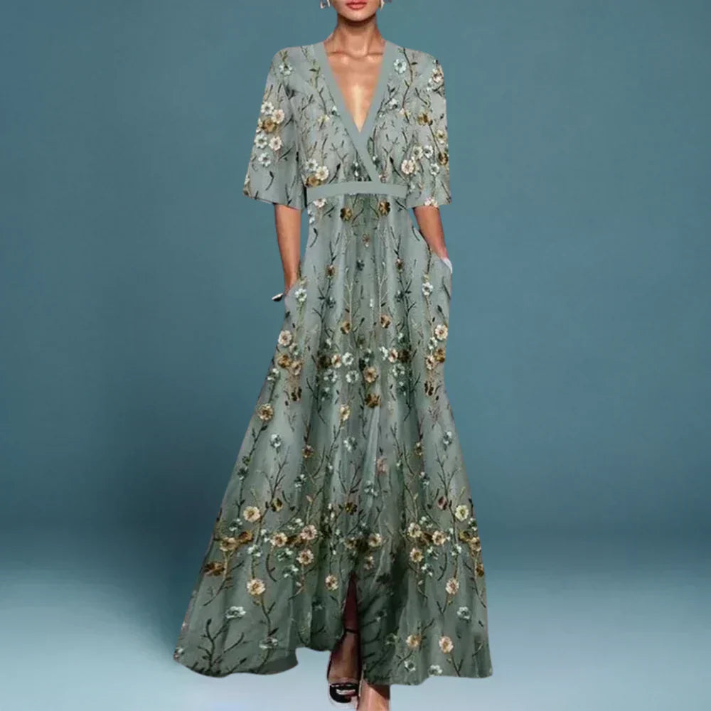 Jill- Élégant Robe Maxi Femme avec Imprimé Floral