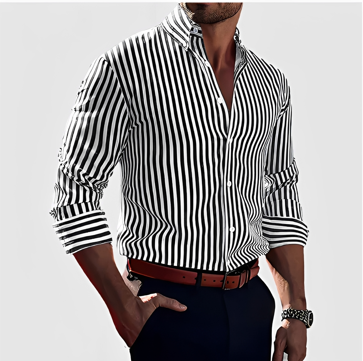 Kelric - Chemise Décontractée à Rayures et Fermeture par Boutons