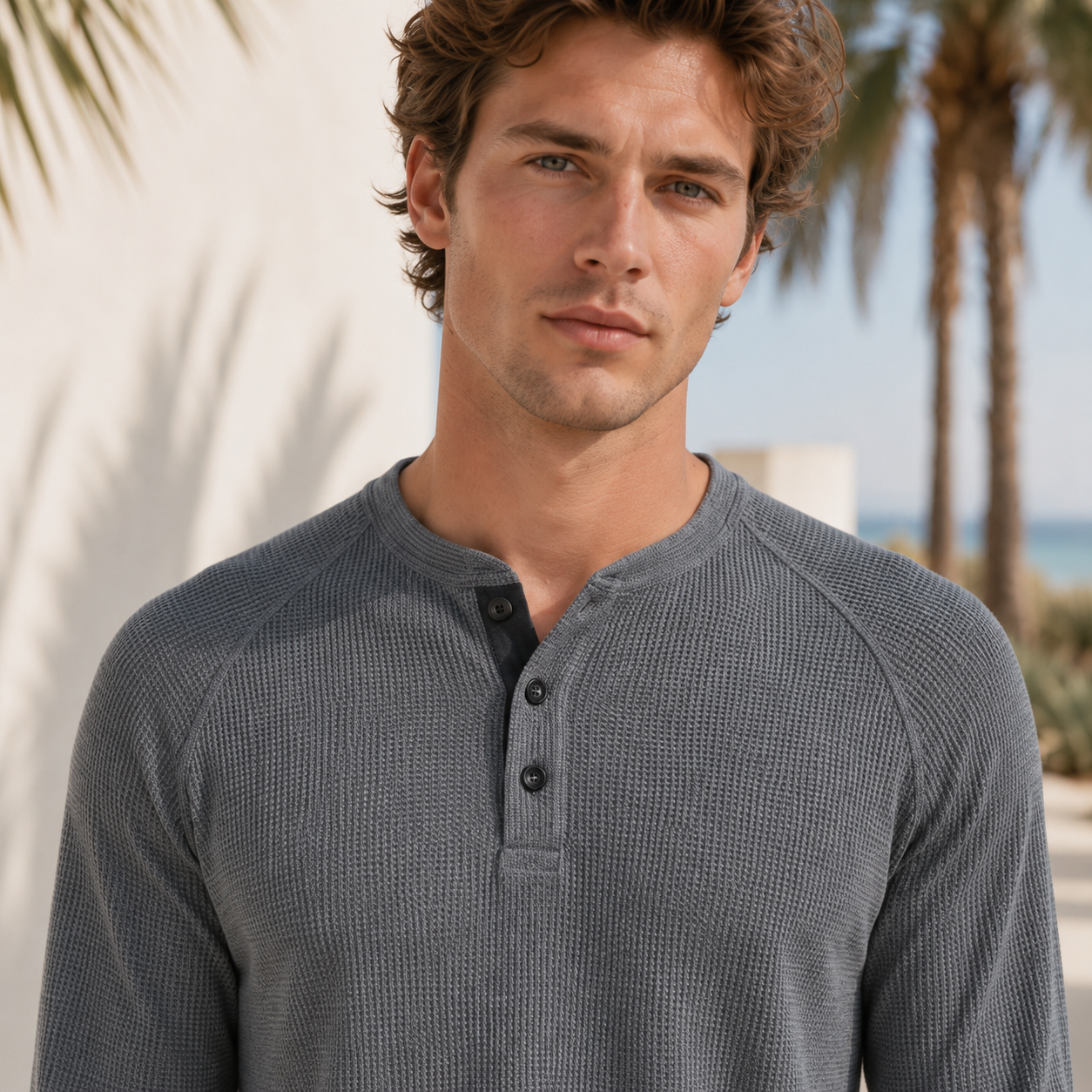 Teifion - Chemise Henley Classique à Texture Nid d'Abeille