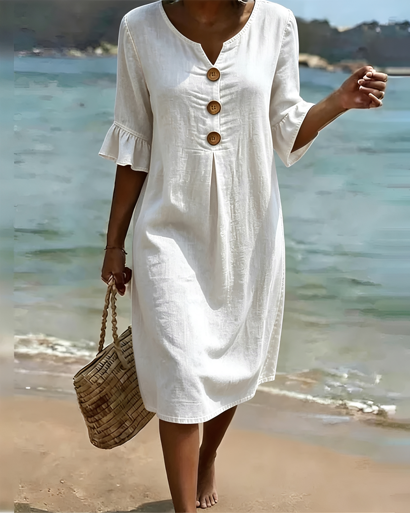 Zahara - Robe Midi à Boutons Sophistiquée