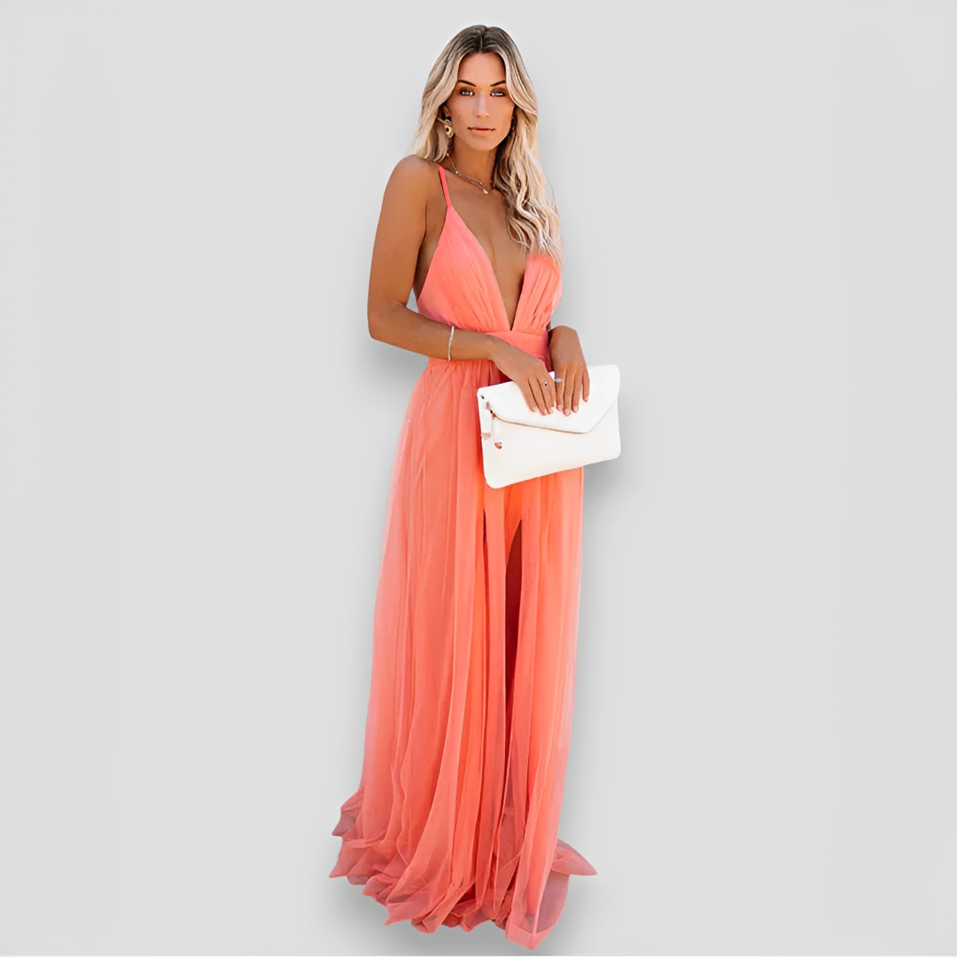Lidia - Robe Maxi Élégante à Col V