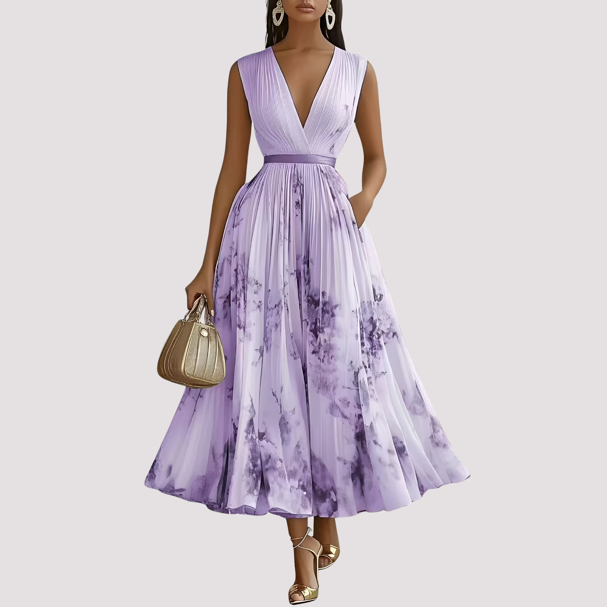 Leah - Robe Midi à Manches Longues avec Motifs Floraux