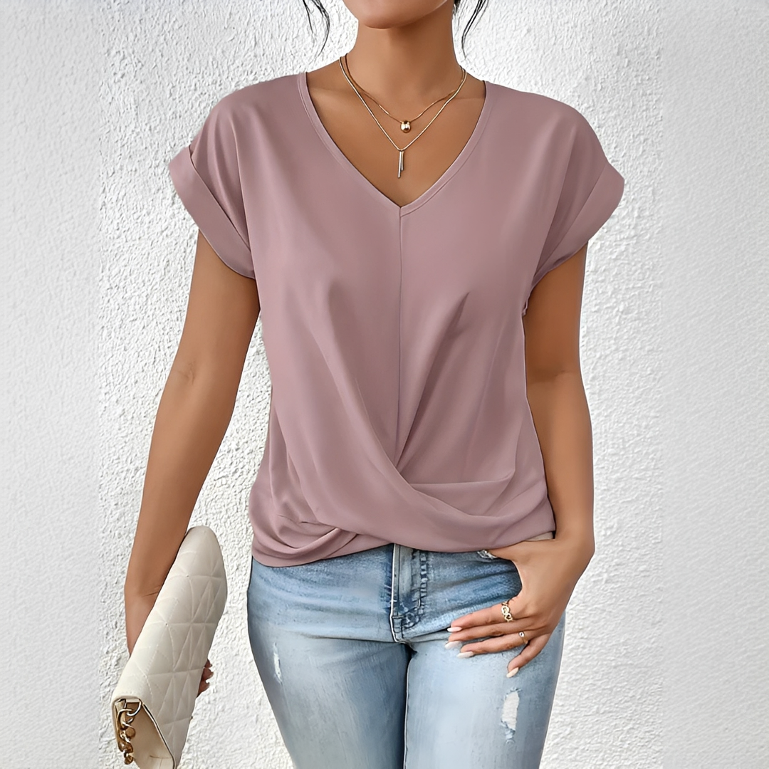 Velanie - T-Shirt Col V Décontracté