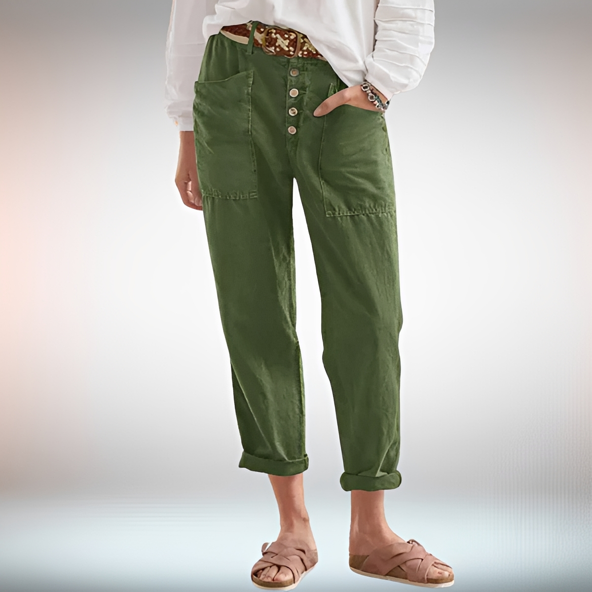 Rhonwen - Pantalon Chic avec Boutons et Coupe Large