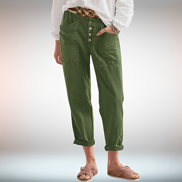 Rhonwen - Pantalon Chic avec Boutons et Coupe Large