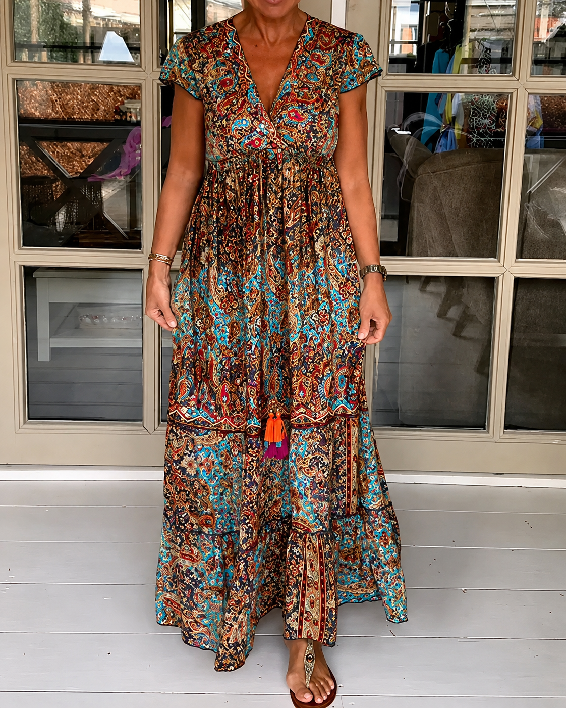 Calneshia - Robe Maxi Élégante à Col V