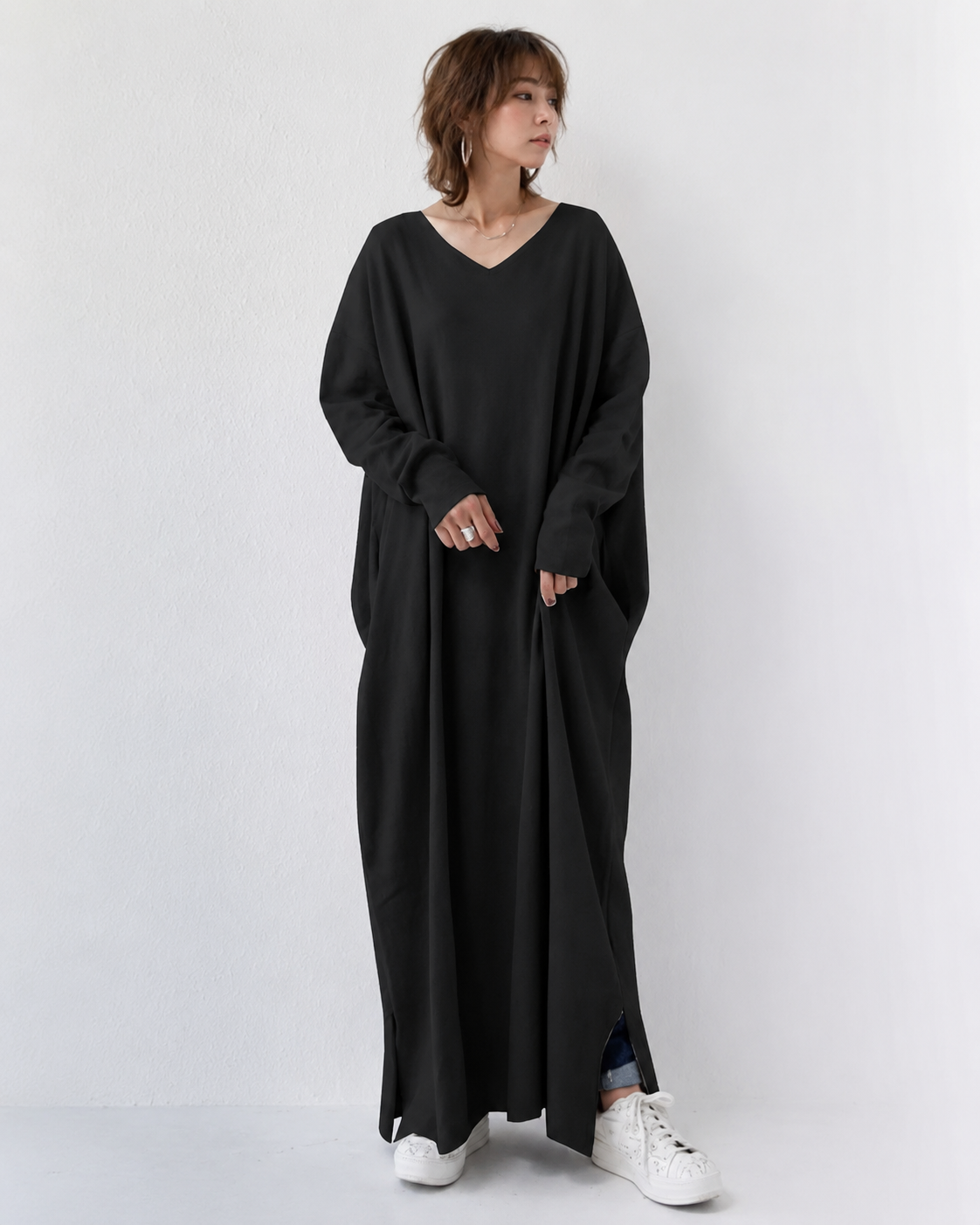 Shacora - Robe Longue avec Col V et Style Décontracté