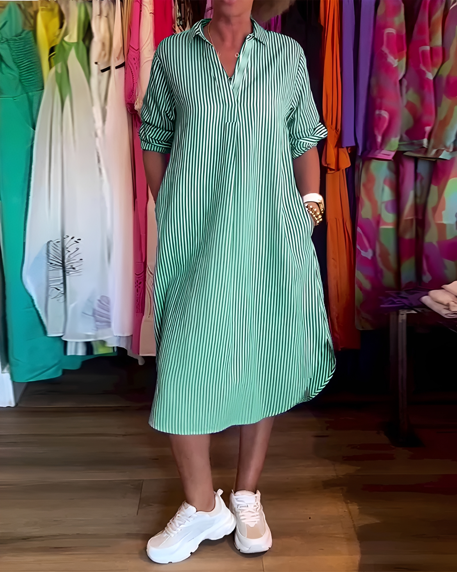 Célia - Robe Agréable avec Col Revers et Encolure en V