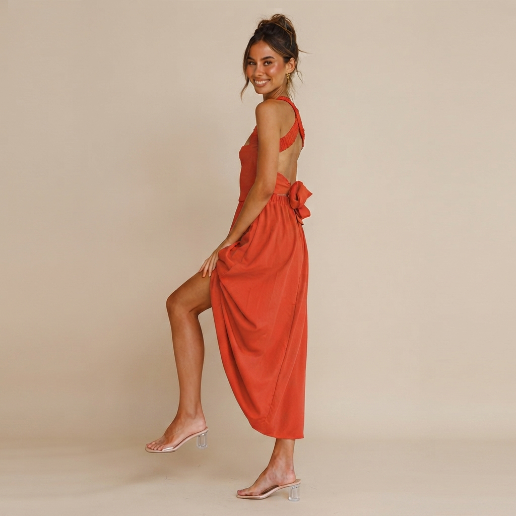 Lena - Robe Midi Élégante à Col Carré