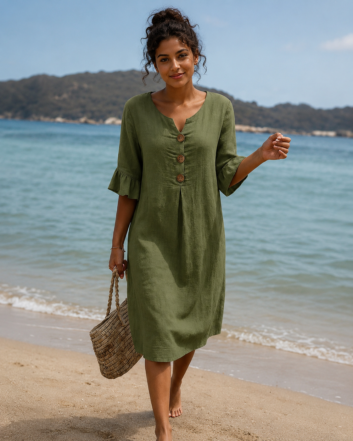 Éliane - Robe Élégante avec Boutons et Encolure en V