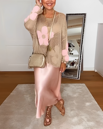 Alwena - Blouse casual à motifs floraux ajourée