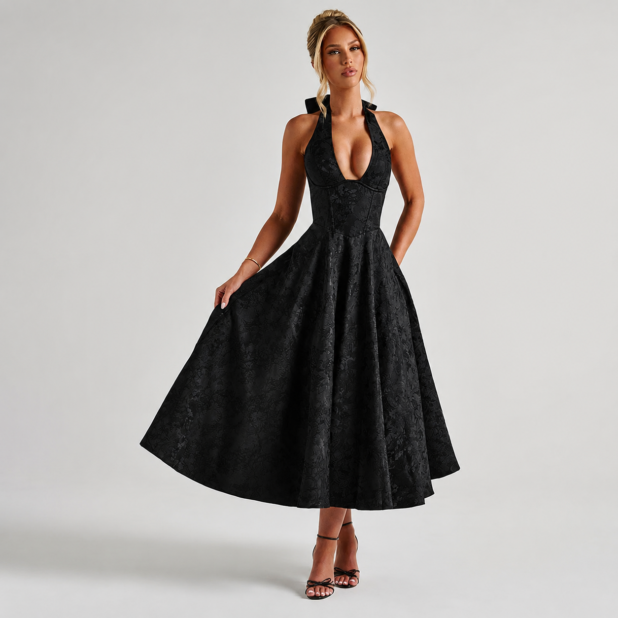 Dahlia - Robe Chic à Col V et Dos Nu Sans Manches