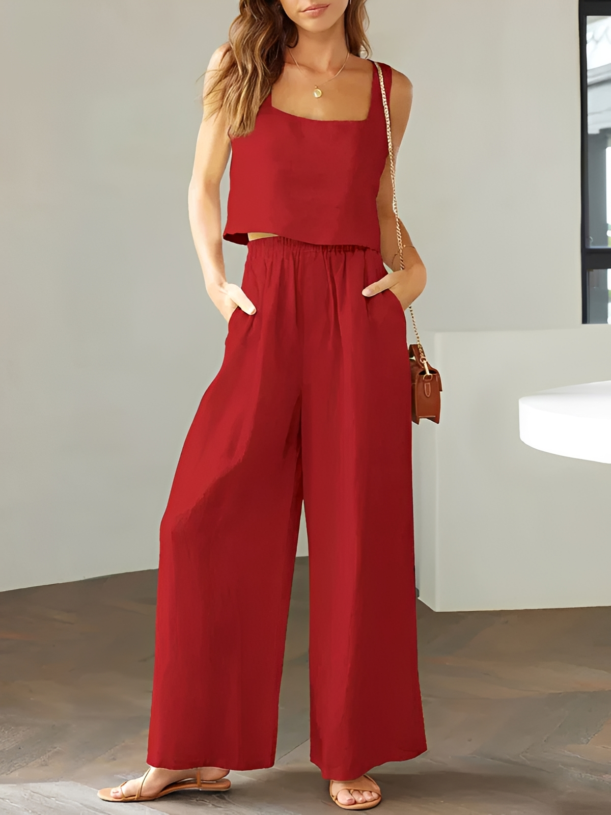 Pia - Ensemble Relax Hauts à Encolure Carrée et Pantalons