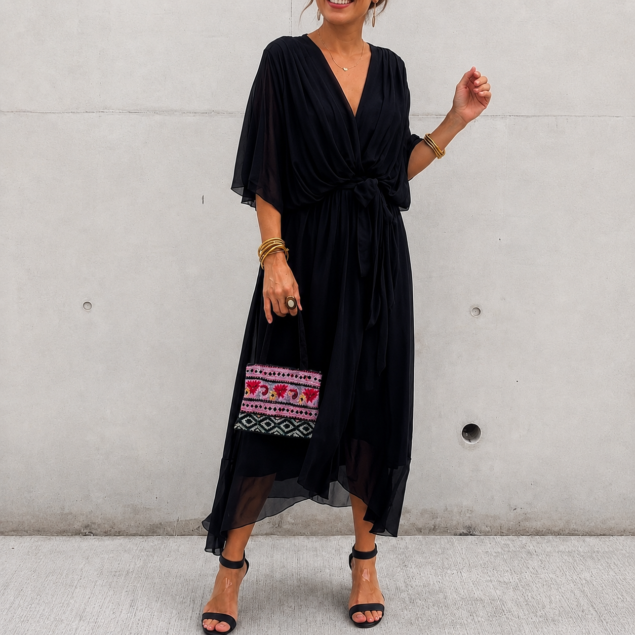 Jescah - Robe Élégante avec Manches Amples