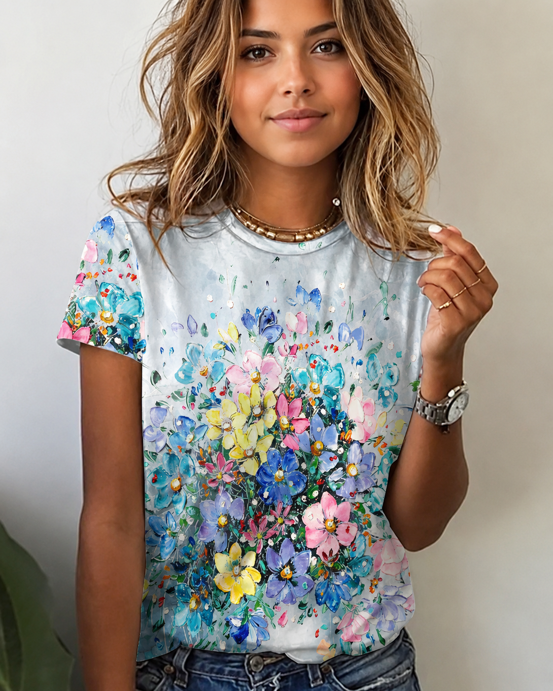 Rajanece - T-shirt Mode à Col Rond
