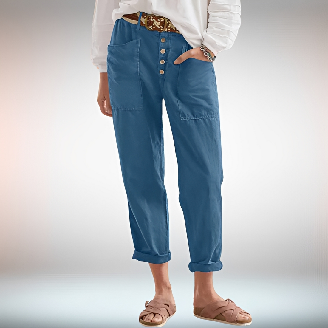 Rhonwen - Pantalon Chic avec Boutons et Coupe Large