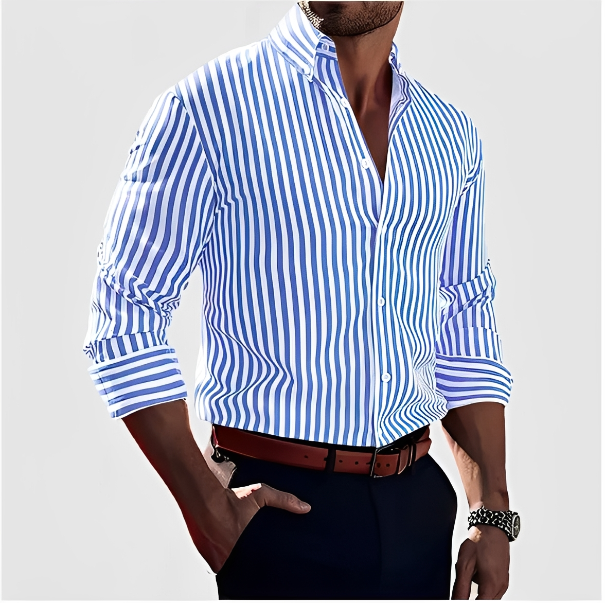 Kelric - Chemise Décontractée à Rayures et Fermeture par Boutons