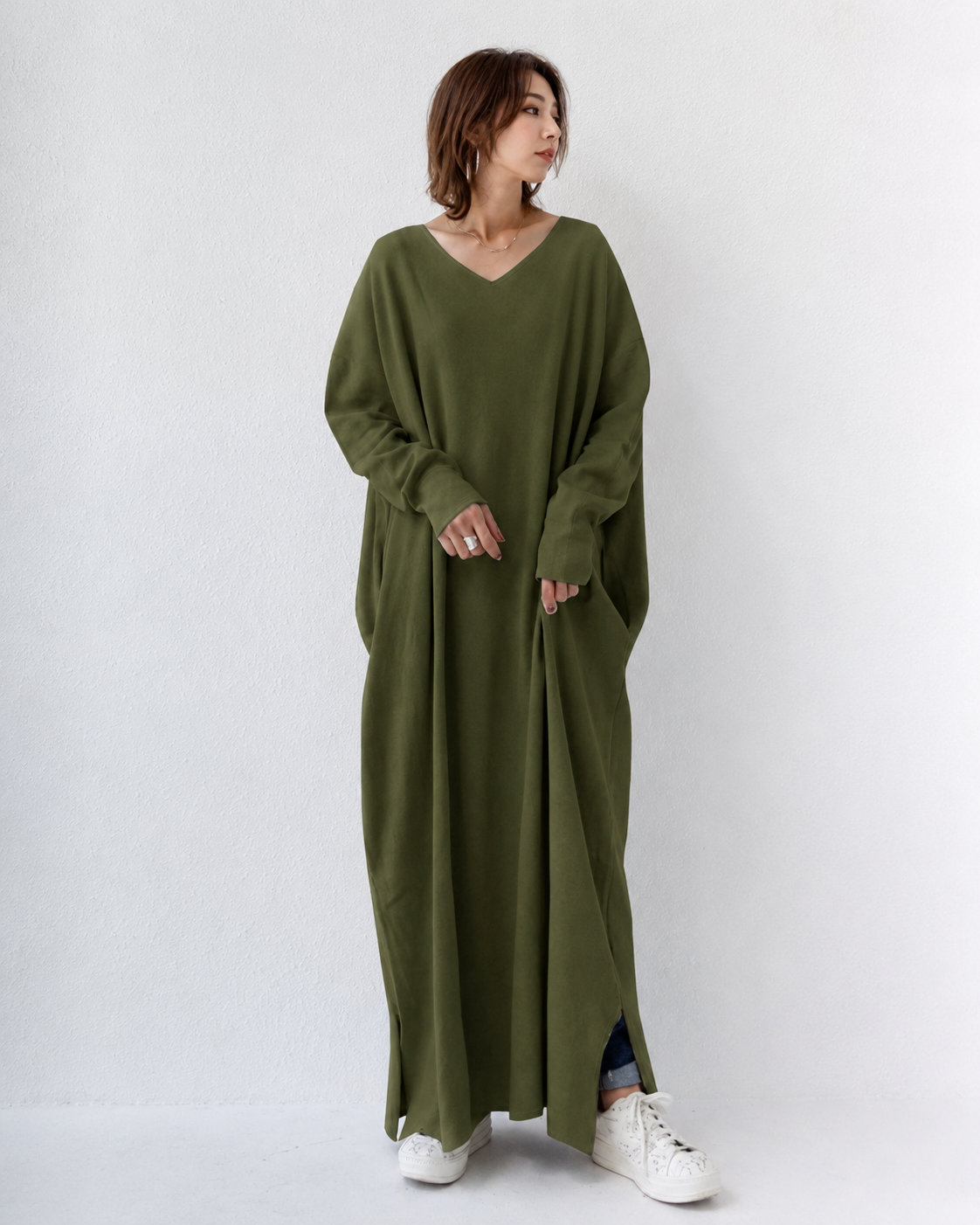 Shacora - Robe Longue avec Col V et Style Décontracté