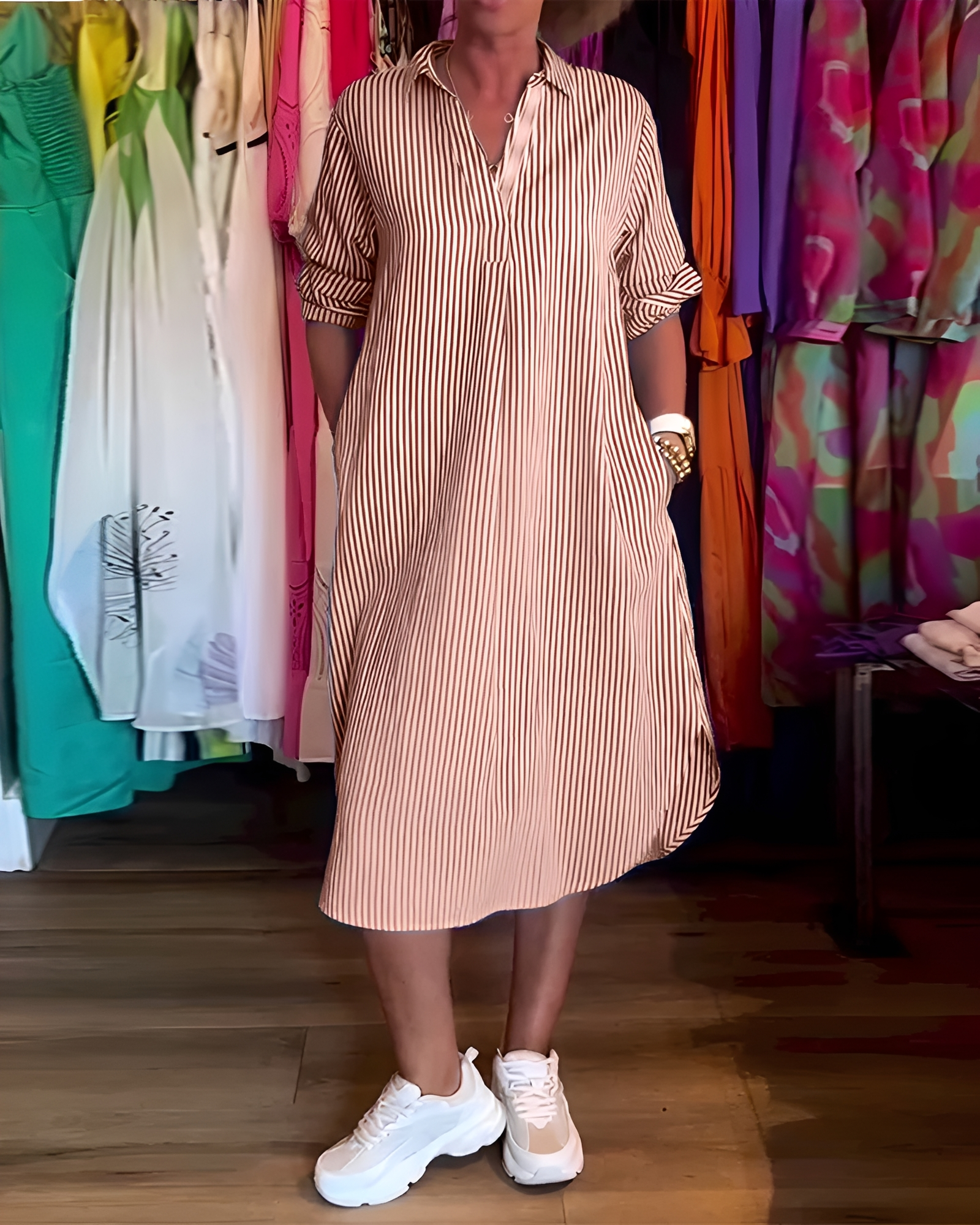 Célia - Robe Agréable avec Col Revers et Encolure en V