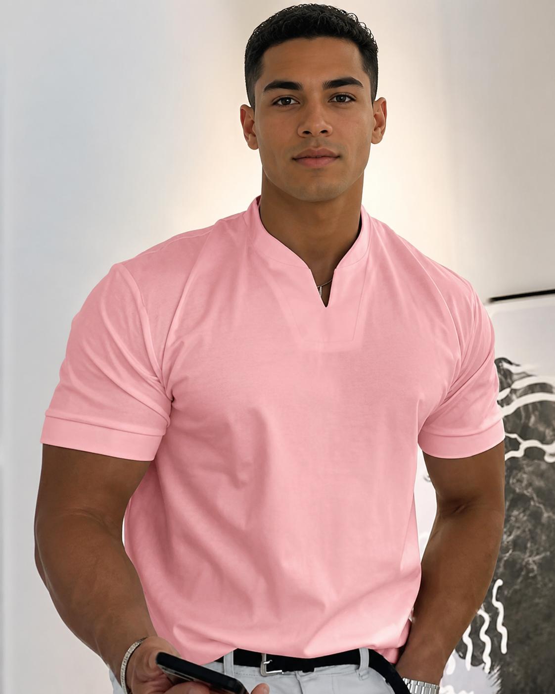 Cédric - T-shirt à Col V Décontracté