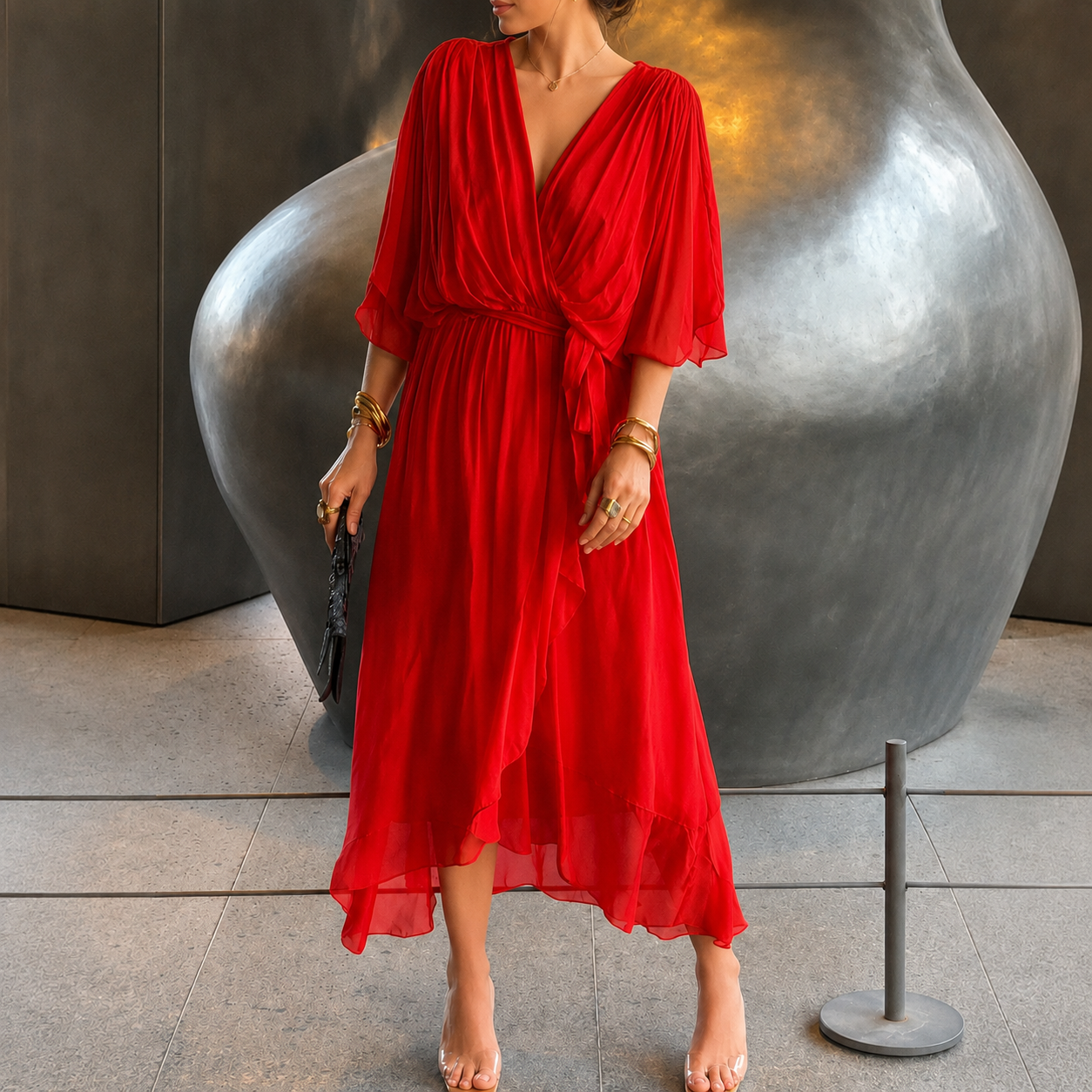 Jescah - Robe Élégante avec Manches Amples