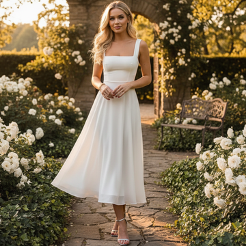 Daniela - Robe Midi Élégante à Col Carré