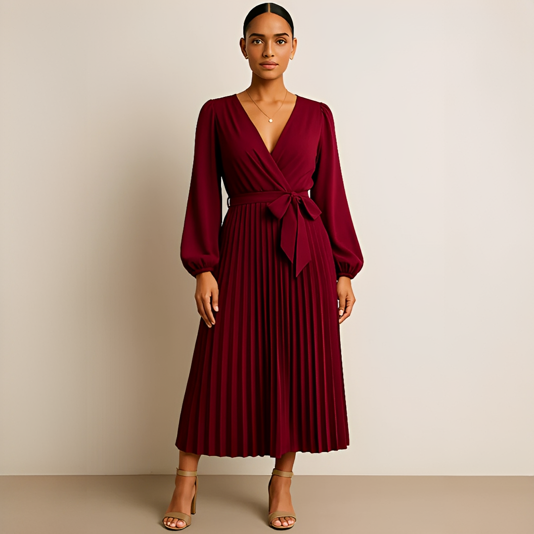 Naomi - Robe Élégante Plissée à Col V Croisé
