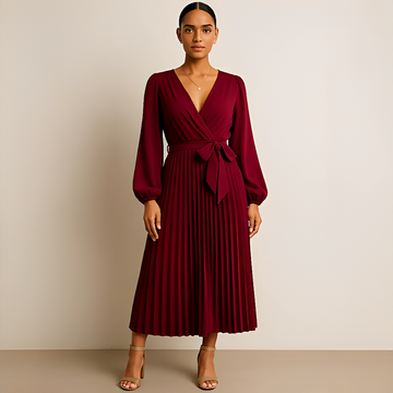 Naomi - Robe Élégante Plissée à Col V Croisé