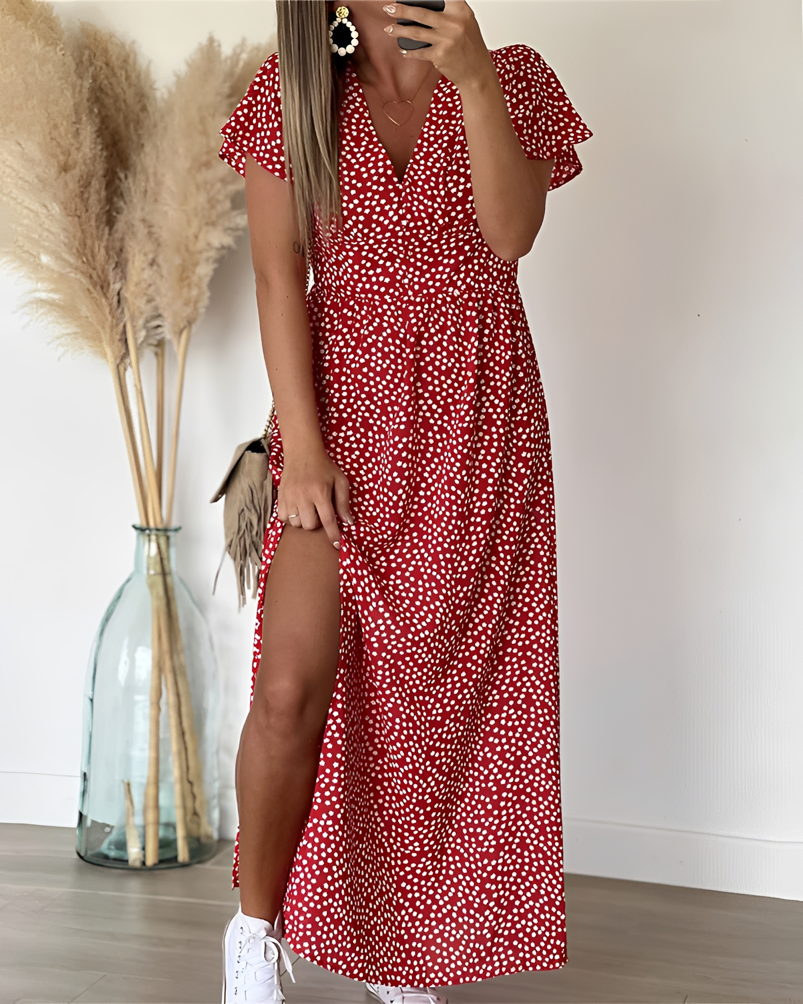 Marion - Robe Chic à Col V avec Fente