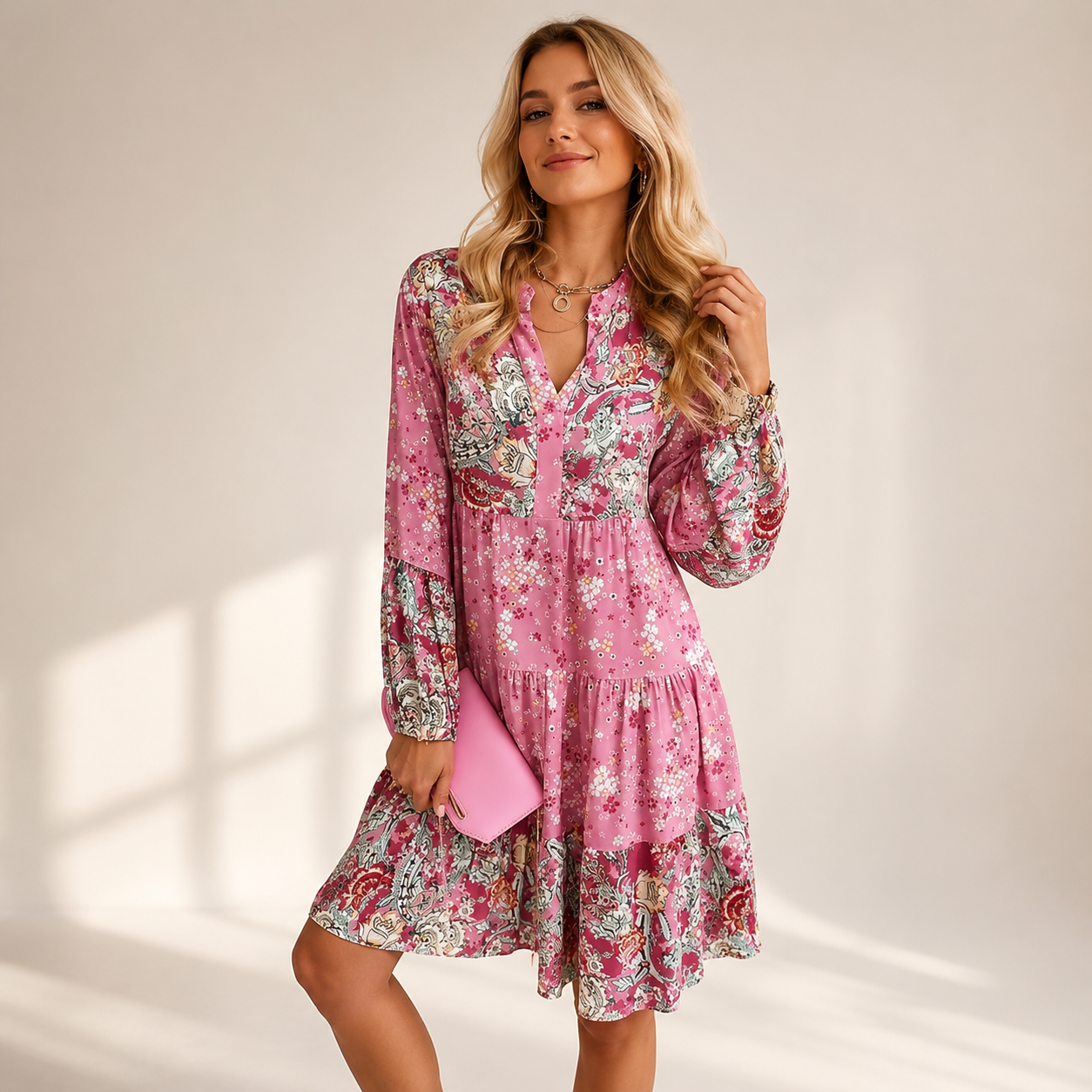 Jarnesha - Robe Midi à Col V Élégante