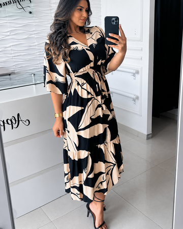 Agathe - Élégante Robe Midi avec Col en V