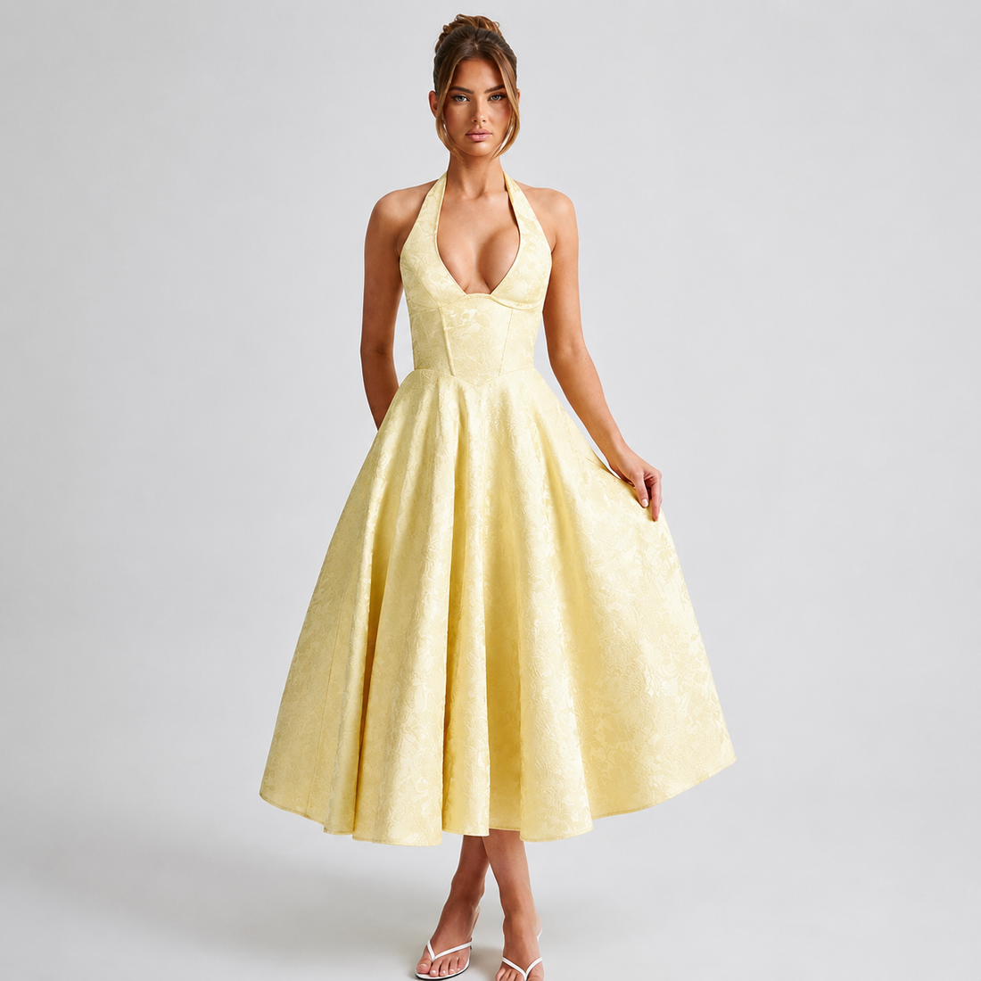 Dahlia - Robe Chic à Col V et Dos Nu Sans Manches