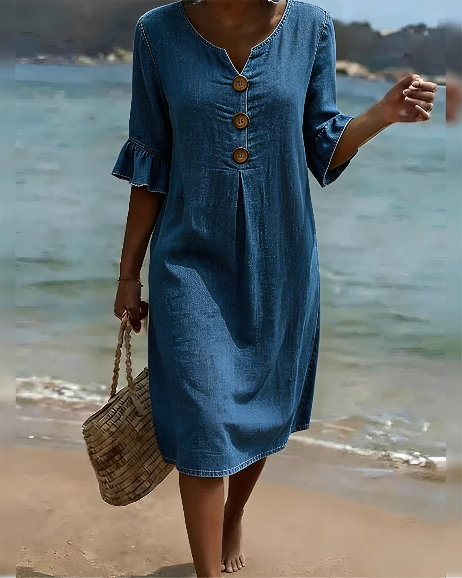 Zahara - Robe Midi à Boutons Sophistiquée