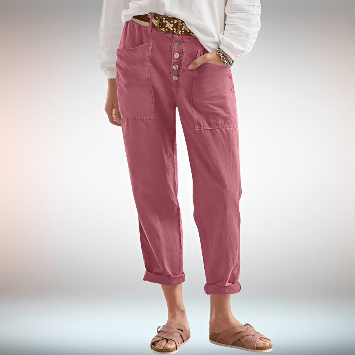Rhonwen - Pantalon Chic avec Boutons et Coupe Large