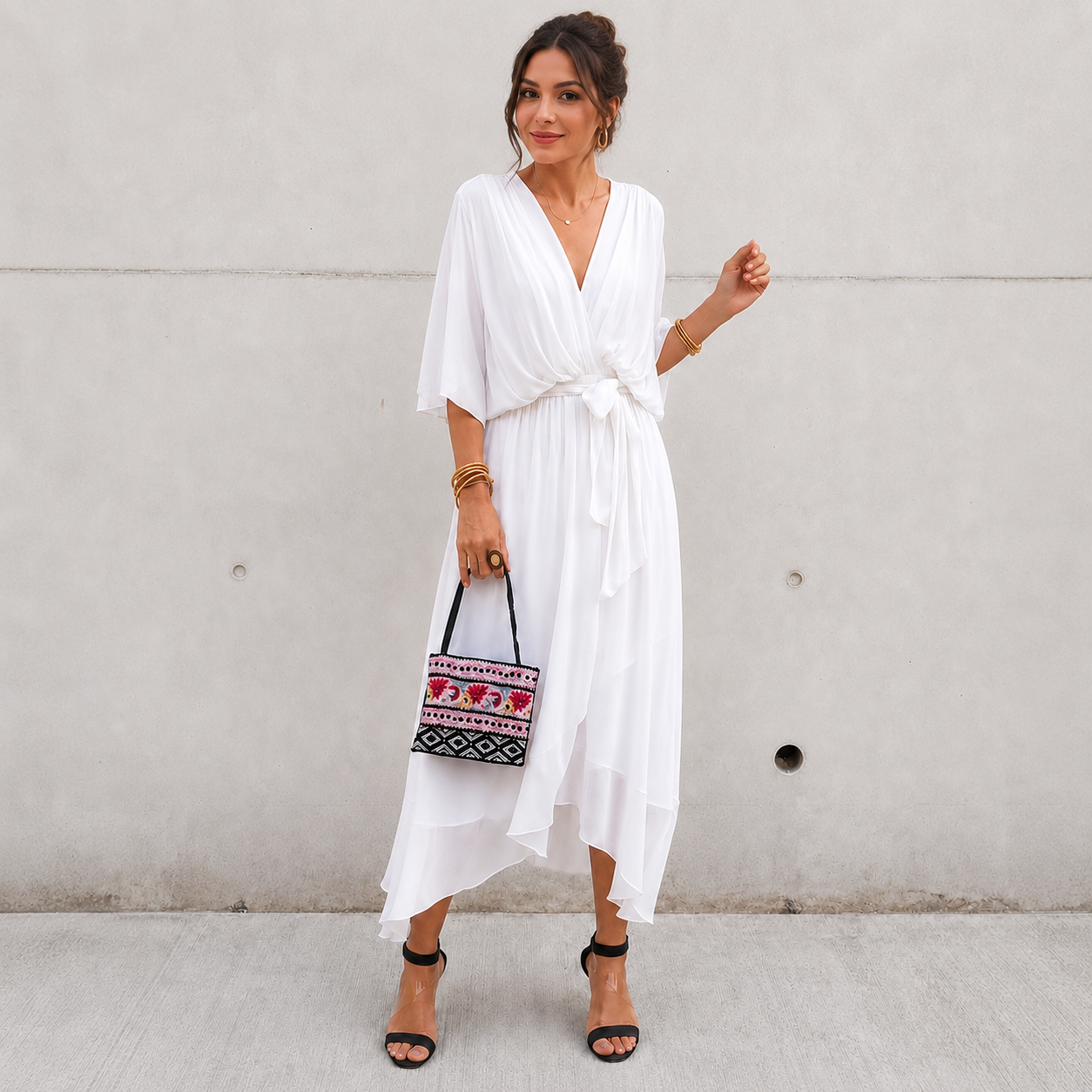 Jescah - Robe Élégante avec Manches Amples