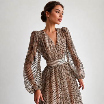 Emina - Élégante Robe à Col en V et Manches Longues