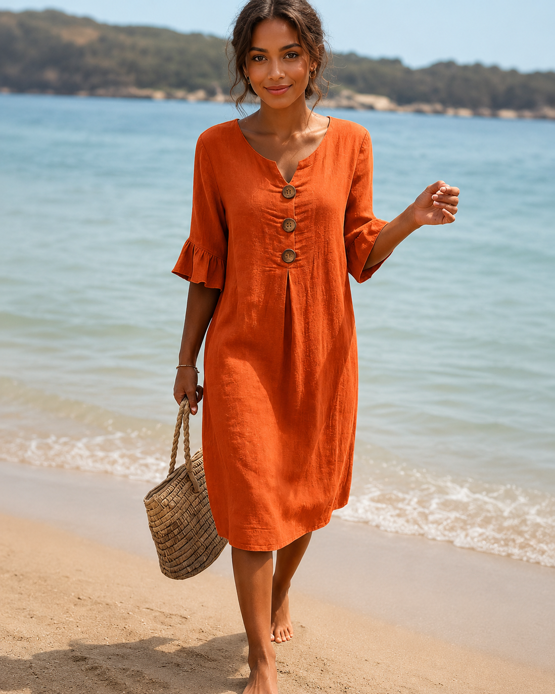 Éliane - Robe Élégante avec Boutons et Encolure en V