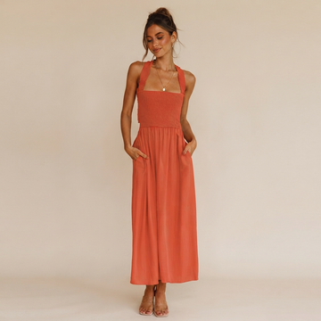 Lena - Robe Midi Élégante à Col Carré