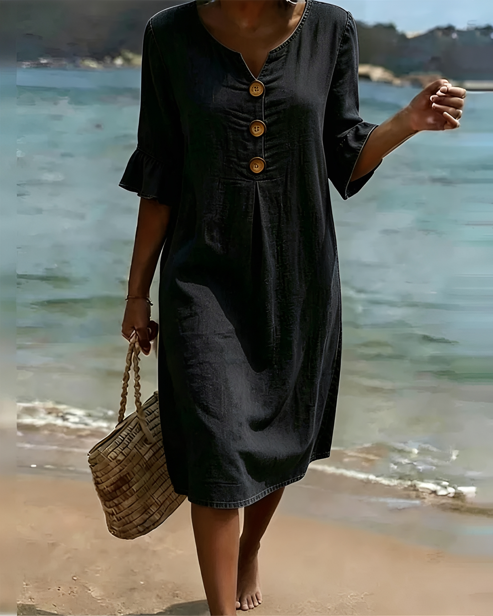 Zahara - Robe Midi à Boutons Sophistiquée