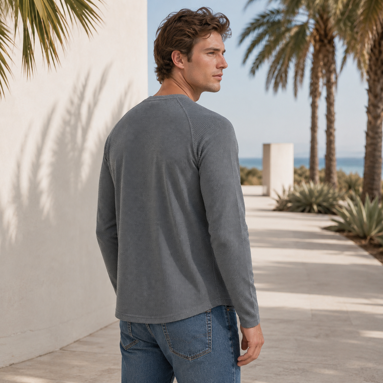 Teifion - Chemise Henley Classique à Texture Nid d'Abeille