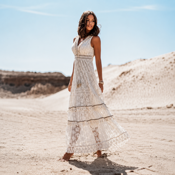 Flossie - Robe Maxi Élégante avec Col V et Taille Haute