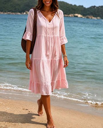 Lorraine - Robe Midi Chic avec Col V