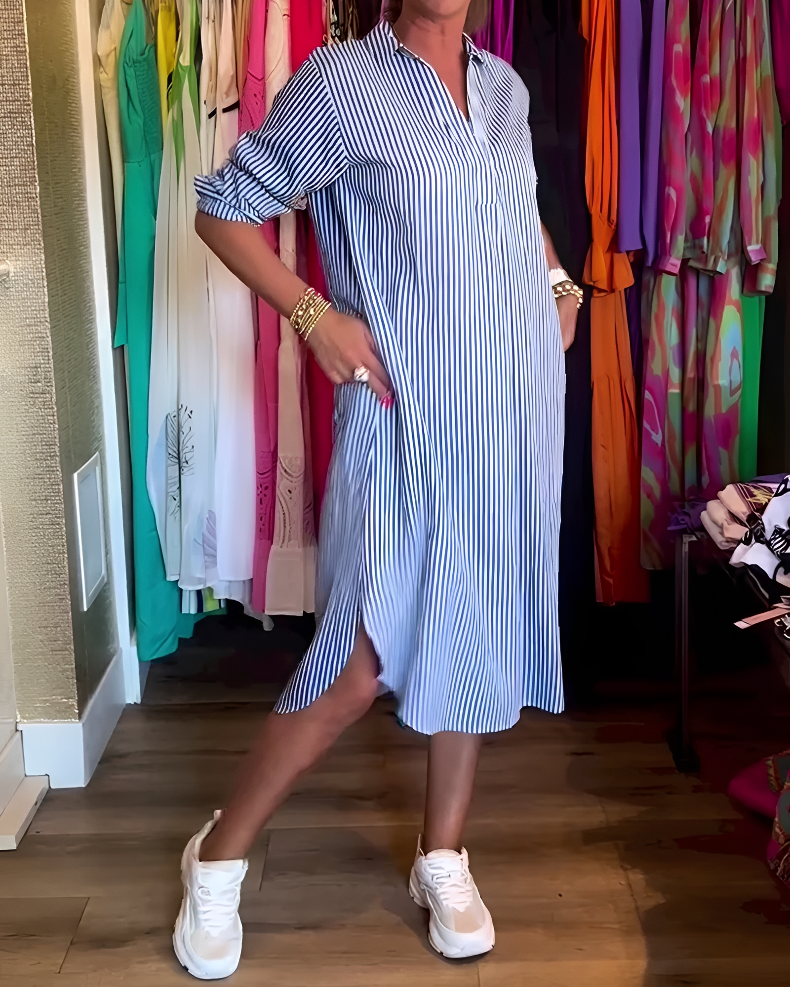 Célia - Robe Agréable avec Col Revers et Encolure en V