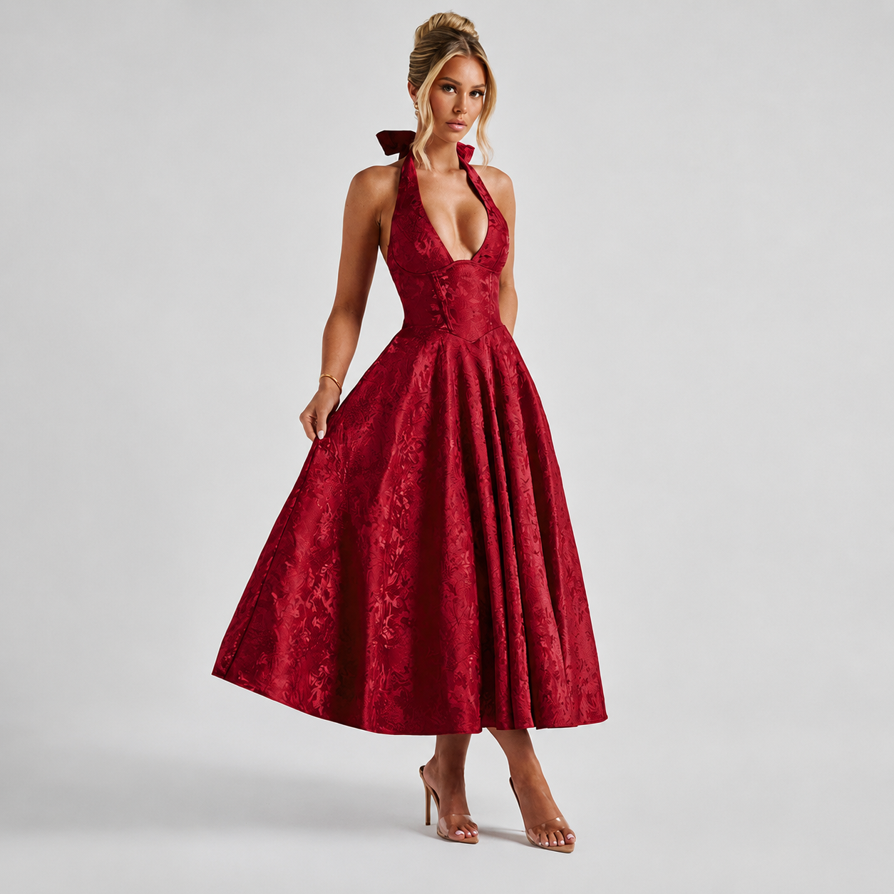 Dahlia - Robe Chic à Col V et Dos Nu Sans Manches
