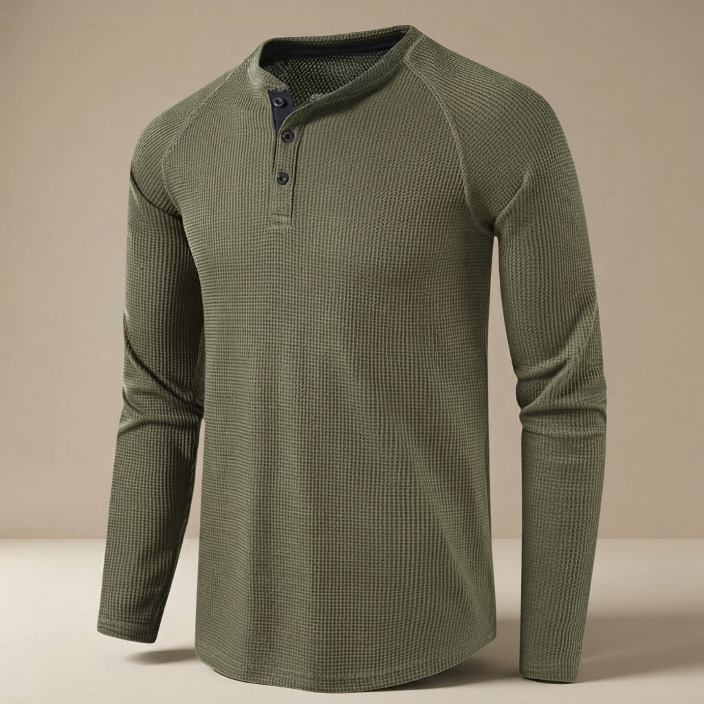 Teifion - Chemise Henley Classique à Texture Nid d'Abeille